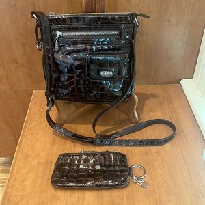 Brighton Cher Croc Crossbody & Card case Wallet Pouch SET